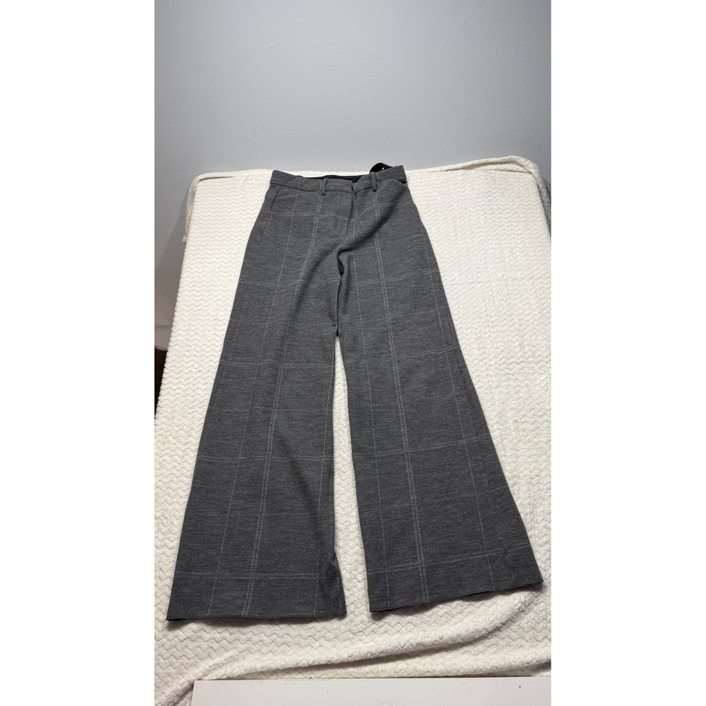 Theory Terena P Reagan Knit Grey Plaid Wide Leg Wool Blend Pants 6